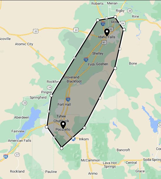 Jacob Grant's service area including Pocatello and Idaho Falls